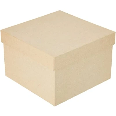 Afbeelding van Rayher Hobby 7175500 Kartonnen maché box, vierkant, 18,5 x 12 cm, doos met deksel, FSC gecertificeerd, voor het ontwerpen en decoreren