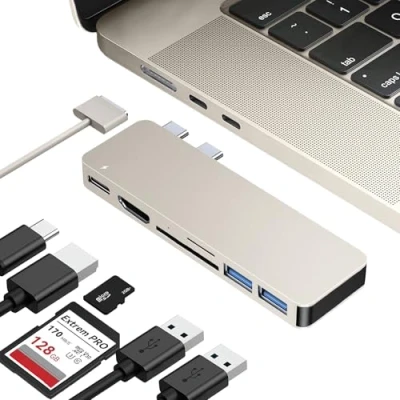 Afbeelding van iMounts MacBook Air usb c hub HDMI USB3.0 SD reader M2/M3 Starlight / Sterrenlicht