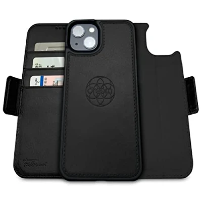Afbeelding van Dreem Fibonacci iPhone 14 Portemonnee Hoesje / 2 in 1 Schokbestendig MagSafe Compatibel en Afneembaar Luxe Vegan Lederen Folio met RFID Kaartbescherming Multi Standaard [Zwart]