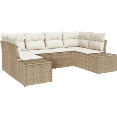Afbeelding van vidaXL 6 Persoons Tuin Sofa Set met Kussens Beige Poly Riet
