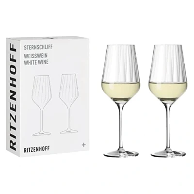 Afbeelding van wittewijnglazenset, 300 ml, serie sterslijping, nr. 2, 2 stuks, met reliëflijn
