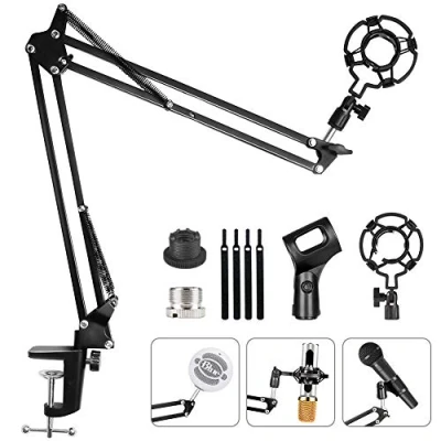 Afbeelding van HAUEA Verstelbare microfoonstandaard, microfoonarm met clip en adapter voor studio opnames radio tv, compatibel de Blue Yeti microfoon.