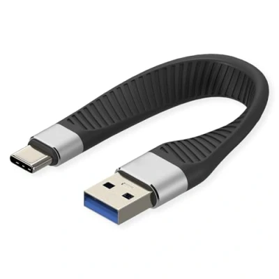 Afbeelding van ROLINE USB 3.2 Gen 2 siliconenkabel, Emark, C A, M/M, 10Gbit/s, zwart, 11 cm