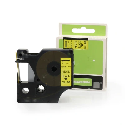 Afbeelding van Geschikt Dymo 45018 (S0720580) tape zwart op geel (12mm) Alleeninkt