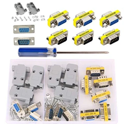 Afbeelding van GTIWUNG Gender Changer DB9 9 pins serieel RS232 D SUB genderconverter 3x bus naar + stekker stekker, 6 stuks kunststof behuizing afdekking