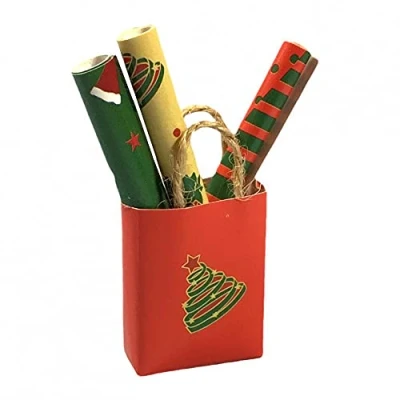 Afbeelding van Poppen Huis Inpakpapier Rolls in Gift Bag Miniatuur Kerstwinkel Accessoire