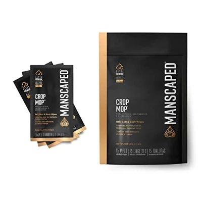 Afbeelding van MANSCAPED™ The Crop Mop ballendoekjes in 15 pack met individueel verpakte doekjes, antischurende hygiënedoekjes voor mannen, reinigingsdoekjes ontworpen de mannelijke schaamstreek