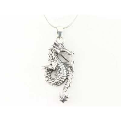 Afbeelding van Zilveren draak hanger aan ketting