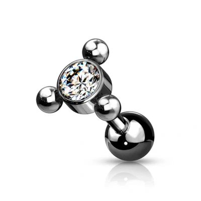 Afbeelding van Piercing 3ball triangle zwart