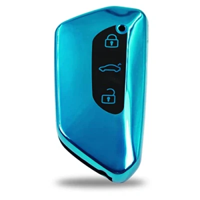 Afbeelding van Autosleutelhoes voor 3 toetsen, TPU beschermhoes, chroom, hoogglans, sleutelhoes, cover, auto accessoires VF (chroom blauw)
