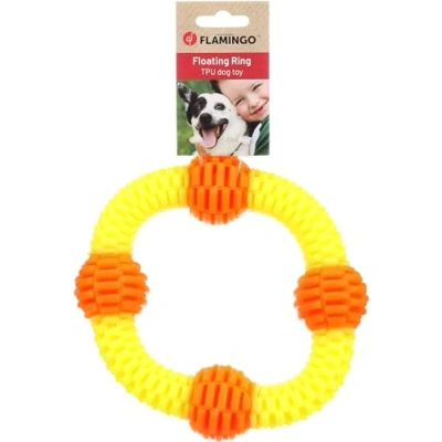 Afbeelding van Flamingo Hondenspeelgoed, Lipa, TPU, ring met ballen, geel/oranje, 19 x 4,9 cm, drijvend
