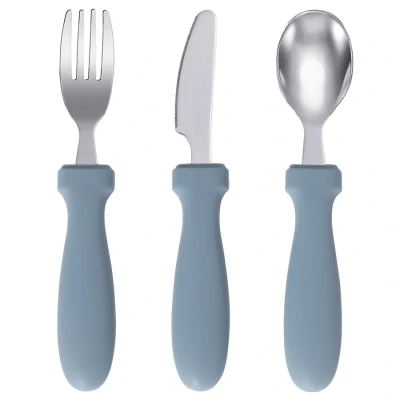 Afbeelding van Dutsi Peuter en Kinderbestekset 3 delig De ideale eerste bestekset voor kleine handjes Pastelblauw