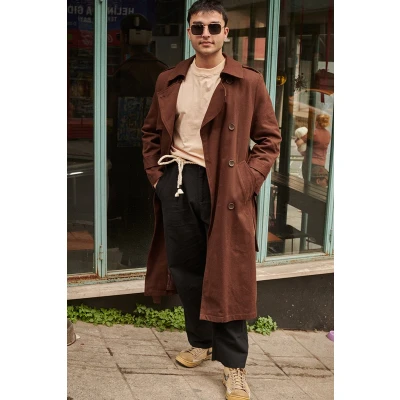 Afbeelding van Oversized Design Trench Coat Unisex Bruine