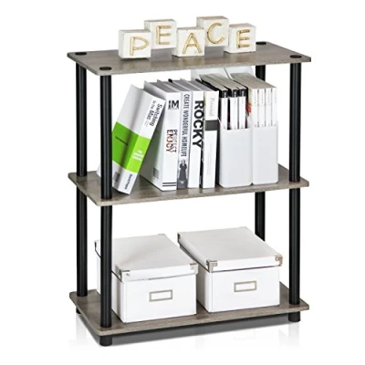 Afbeelding van Furinno Turn N Tube 3 Tier Compact Multifunctioneel Plank Display Rack, Staande Plank, Frans Eiken/Zwart