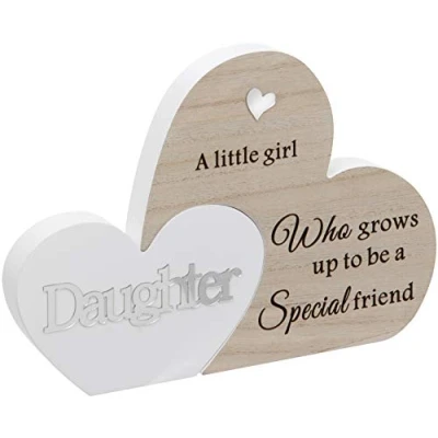 Afbeelding van Vrijstaande Dubbele Hart Plaque Sentiment Gift Dochter