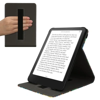 Afbeelding van kwmobile e reader hoesje geschikt voor Amazon Kindle Paperwhite (12. Gen 2024) / Colorsoft hoes Ereader flip case met standaard Kunstleren cover bibliotheek design in meerkleurig