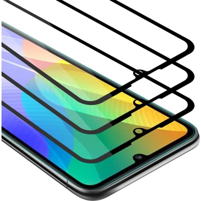 Afbeelding van Cadorabo 3x Screenprotector geschikt voor Huawei Y6P Volledig scherm pantserfolie Beschermfolie in TRANSPARANT met ZWART Getemperd (Tempered) Display beschermend glas 9H hardheid 3D Touch