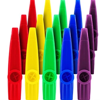 Afbeelding van 15 stuks Plastic Kazoos Muziekinstrumenten met Kazoo Fluit Diafragma&#039;s voor Gift, Prijs en Party Gunsten, 5 Kleuren