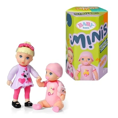 Afbeelding van BABY born Minis Online Dubbelpak 1 Isabella en Hannah 906026 6,5cm pop met kleurwisseleffecten 7cm afneembare hoofdband Geschikt voor kinderen vanaf 3+ jaar.