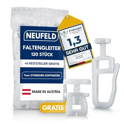 Afbeelding van NEUFELD® 120 stuks gordijnglijders voor binnenrails (met 6 blokkers) vouwglijders gordijnrails en gordijnwielen
