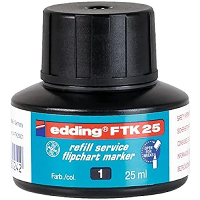 Afbeelding van edding FTK 25 navulinkt zwart ml met capillairsysteem ideaal voor het schoon en ongecompliceerd bijvullen van bijna alle flipchart markers