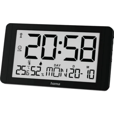 Afbeelding van Hama Digitale DCF Wandklok Cuba + Thermometer en Hygrometer Zwart