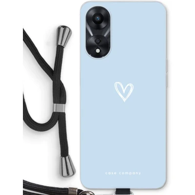 Afbeelding van Case Company® hoesje met Koord geschikt voor Oppo A78 5G Klein Hart Blauw Telefoonhoesje Zwart Bescherming aan alle Kanten en Over de Schermrand