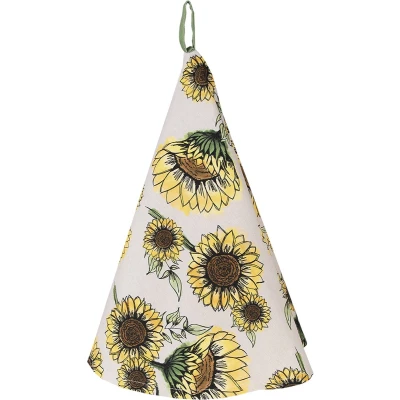Afbeelding van Clayre &amp; Eef Theedoek Ø 80 cm Beige Geel Katoen Rond Zonnebloemen Keukenhanddoek