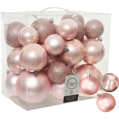 Afbeelding van Decoris kerstballen 38x stuks lichtroze 6 8 10 cm kunststof Kerstbal