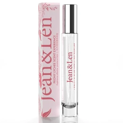 Afbeelding van Jean &amp; Len Scent Experience Peony Lychee, eau de toilette met pioenroos en lychee geur, praktisch mini parfum, ideaal voor onderweg, hoogwaardige glazen fles, 10 ml