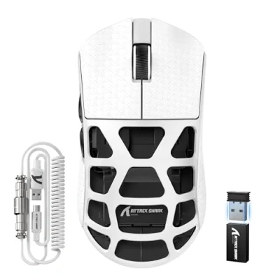 Afbeelding van ATTACK SHARK R3PRO 46g SUPERLIGHT Muis van Magnesiumlegering, 8000Hz Draadloze Pollingsnelheid, 26000DPI, 2.4G/BT/Bedrade Gamingmuis, PixArt PAW3395, Programmeerbare, Spiraalkabel, PC/Mac, Wit