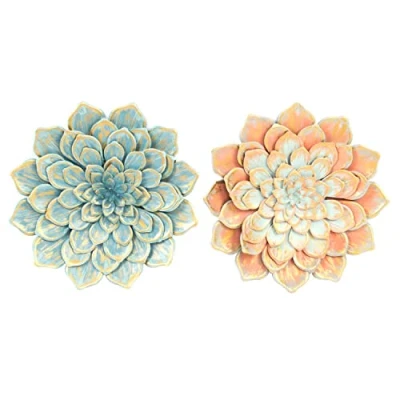 Afbeelding van Wanddecoratie DKD Home Decor 61 x 8 cm Bloem Blauw Oranje Shabby Chic (2 Stuks)