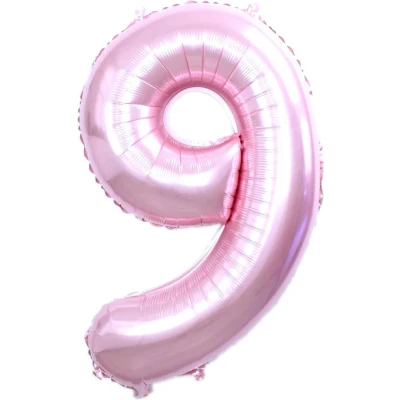 Afbeelding van Folie Ballon Cijfer 9 Jaar Roze 36Cm Verjaardag Folieballon Met Rietje