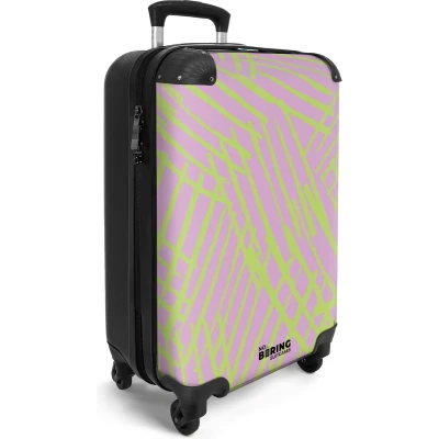 Afbeelding van NoBoringSuitcases.com® Handbagage koffer lichtgewicht Reiskoffer trolley Paars met groene lijnen Rolkoffer wieltjes Past binnen 55x40x20 en 55x35x25