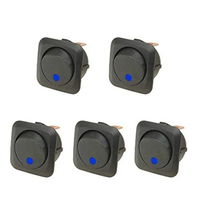 Afbeelding van E Support™ Tuimelschakelaars voor voertuigen, 5 stuks aan/uit schakelaars, met ledindicator, blauw, 12 V / 25 A, mm diameter