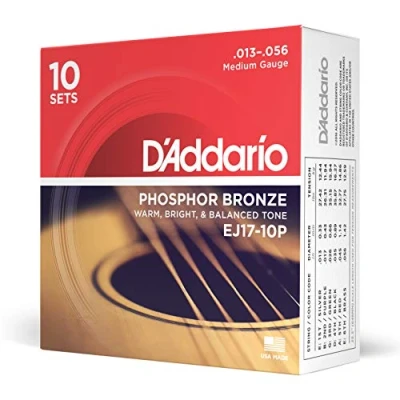 Afbeelding van D&#039;Addario gitaarsnaren westerngitaar akoestische gitaar het populairste snarenmerk EJ17 10P fosfor brons medium (13 56) 10 pack
