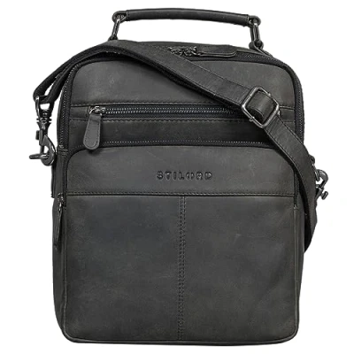 Afbeelding van STILORD &#039;Joe&#039; Modieuze Herenschoudertas Echt Leren Studententas Mannen Handtassen Leder Crossbody Tas vintage werktas heren, Kleur:carbon grijs