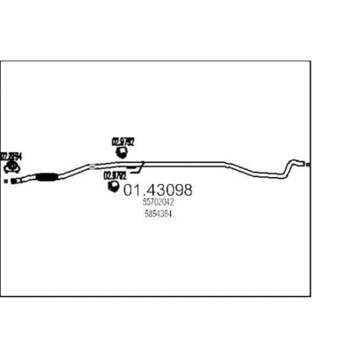 Afbeelding van MTS 01.43098 Uitlaatpijp 2210mm voor middendemper OPEL: Corsa D Hatchback (S07) 1.3 CDTI 2006 2014