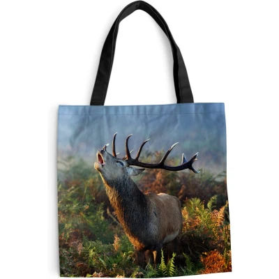 Afbeelding van MuchoWow® Schoudertas Strandtas Big Shopper Boodschappentas Hert Bos Mist 40x40 cm Katoenen tas