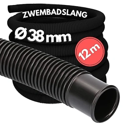 Afbeelding van 12 meter Kalitec zwembadslang 38mm, zwart I 38 mm slang zwembad voor zwembadpomp flexibele pompslang Made in Germany maatvast trapvast