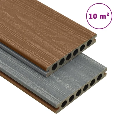 Afbeelding van vidaXL Terrasplanken met accessoires 10 m² 4 m HKC bruin en grijs