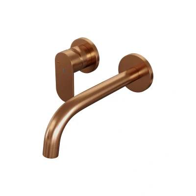 Afbeelding van Brauer Copper Edition Wastafelmengkraan inbouw gebogen uitloop rechts hendel breed plat model C2 PVD geborsteld koper