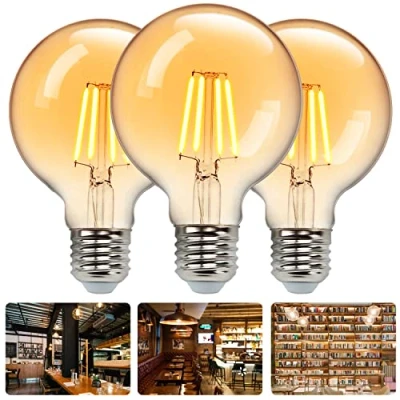 Afbeelding van Aigostar Edison Vintage gloeilamp, E27 6W LED decoratieve antieke lamp, warm wit 2200K amber glas, G80, ideaal voor nostalgie en retro verlichting, 3 stuks
