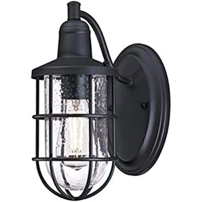 Afbeelding van 6334740 Eénvlammige wandlamp Crestview van Westinghouse Lighting voor buiten, uitvoering in gestructureerd zwart met helder antiek glas
