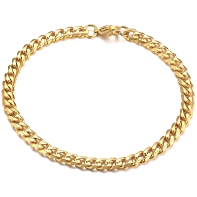 Afbeelding van Cuban Link Heren Armband Dikke Schakel 5mm Goud kleurig Schakelarmband Armbanden Cadeau voor Man Mannen Cadeautjes