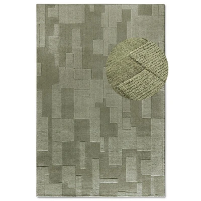 Afbeelding van Villeroy &amp; Boch Wollen tapijt Wilhelmine natuurlijk woonkamertapijt handgeweven en milieuvriendelijk boho wol voor woonkamer, slaapkamer, eetkamer, hal, keuken groen, 80x150 cm