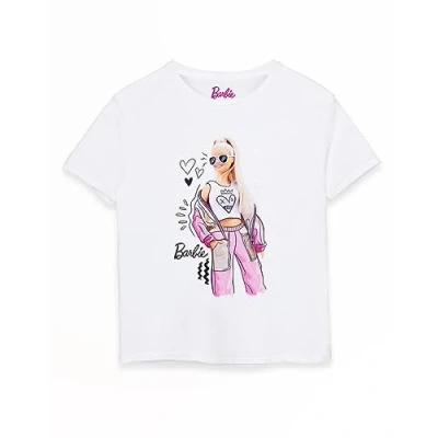 Afbeelding van Barbie Pose Girls Wit T shirt met korte mouwen Iconisch merk Fun &amp; Modieus Speels levendig ontwerp Comfortabel Meisjesmode Fantasierijk spel Kinderen 11 12 Years