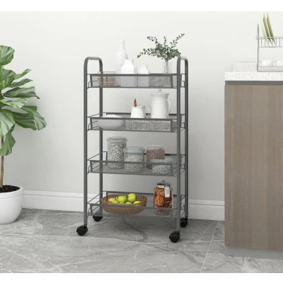 Afbeelding van vidaXL Keukentrolley 4 laags 46x26x85 cm ijzer grijs