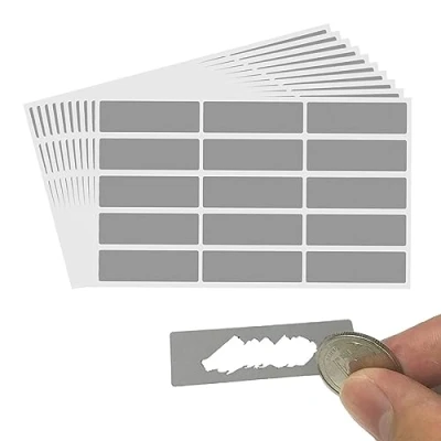 Afbeelding van scratch Off Stickers, 10 vellen 150 stuks grijze rechthoekige krasloten etiketten kraskaarten zelfklevende peel and stick holografische sticker, voor activiteitsgunsten, verrassing,