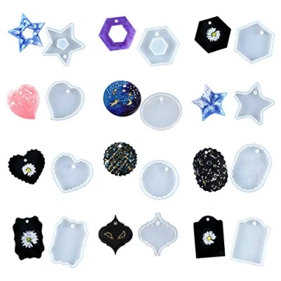 Afbeelding van FineInno 12 stuks Hangers Hars Mallen met Gaten Pendants Resin Molds Sieraden Siliconen Mal Sleutelhanger Epoxyhars Gietvorm voor DIY Ambachten